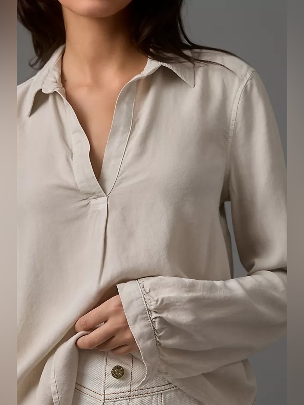 *NWT* Cloth & Stone Women’s Gray Long-Sleeve Henley Blouse, Size Small